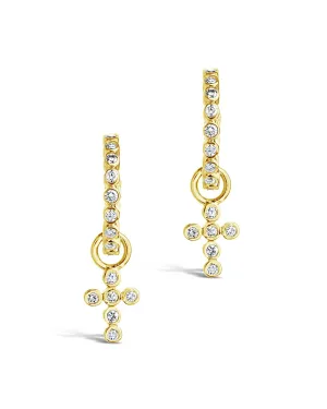 14K Gold Diamond Cross Huggie Hoop Earrings