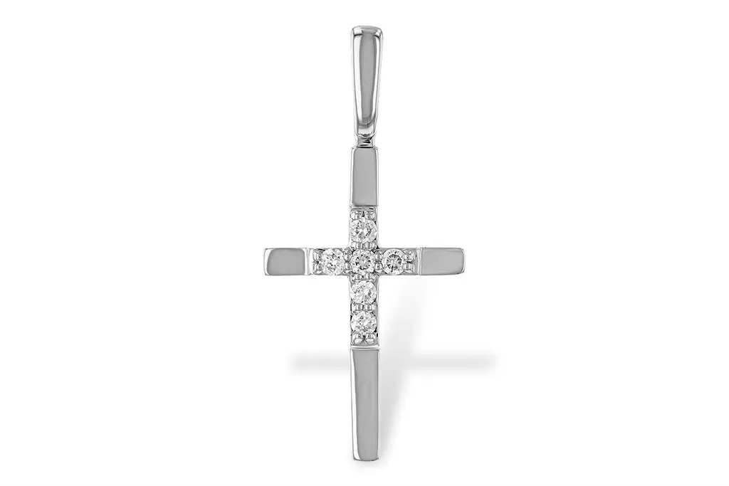 14K White Gold Diamond Cross Pendant