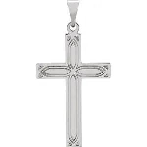 14K White Gold Engraved Cross Pendant