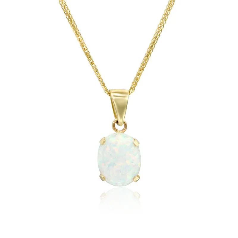 14K Yellow Gold Elliptic White Opal 8X10mm Pendant