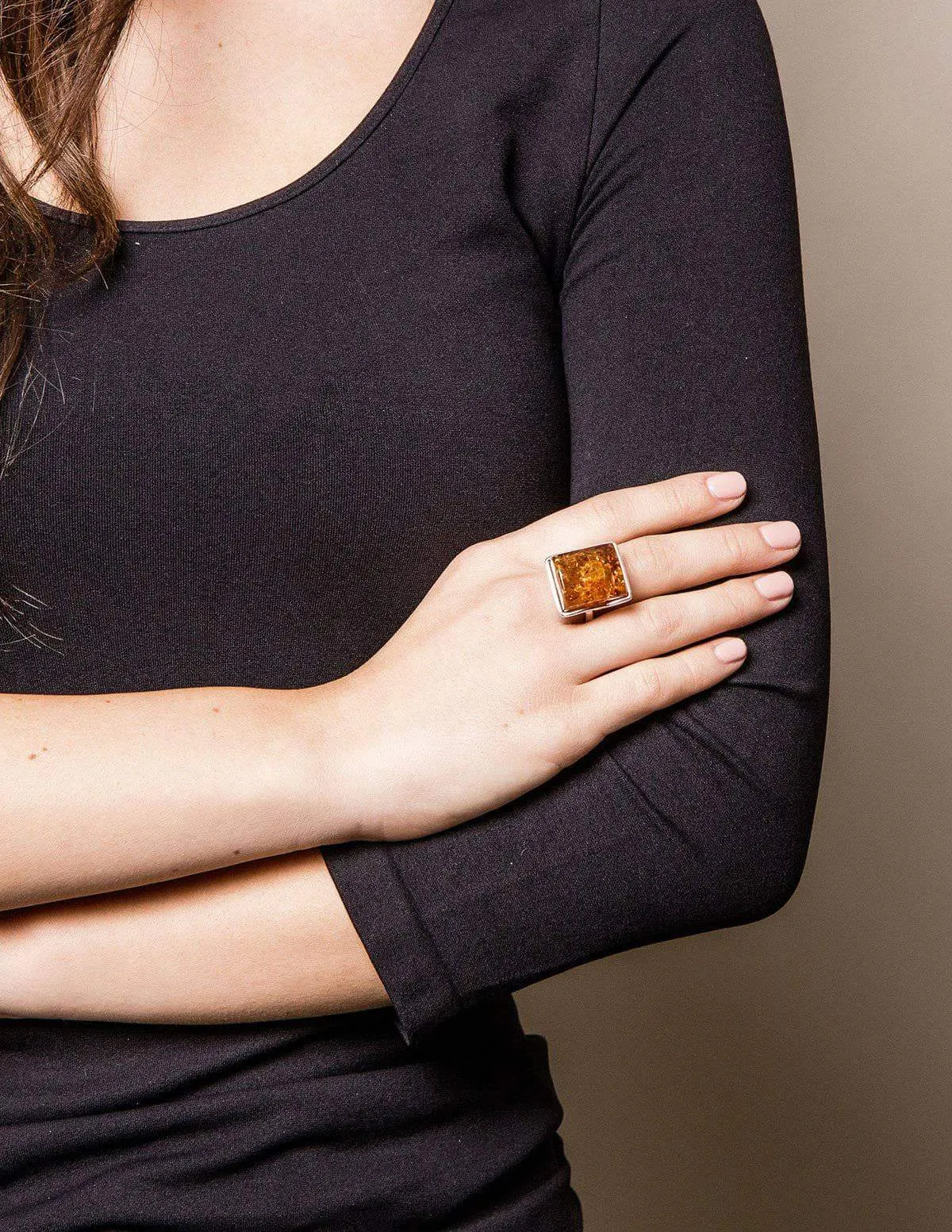 Amber Square Cut Ring - Size 8