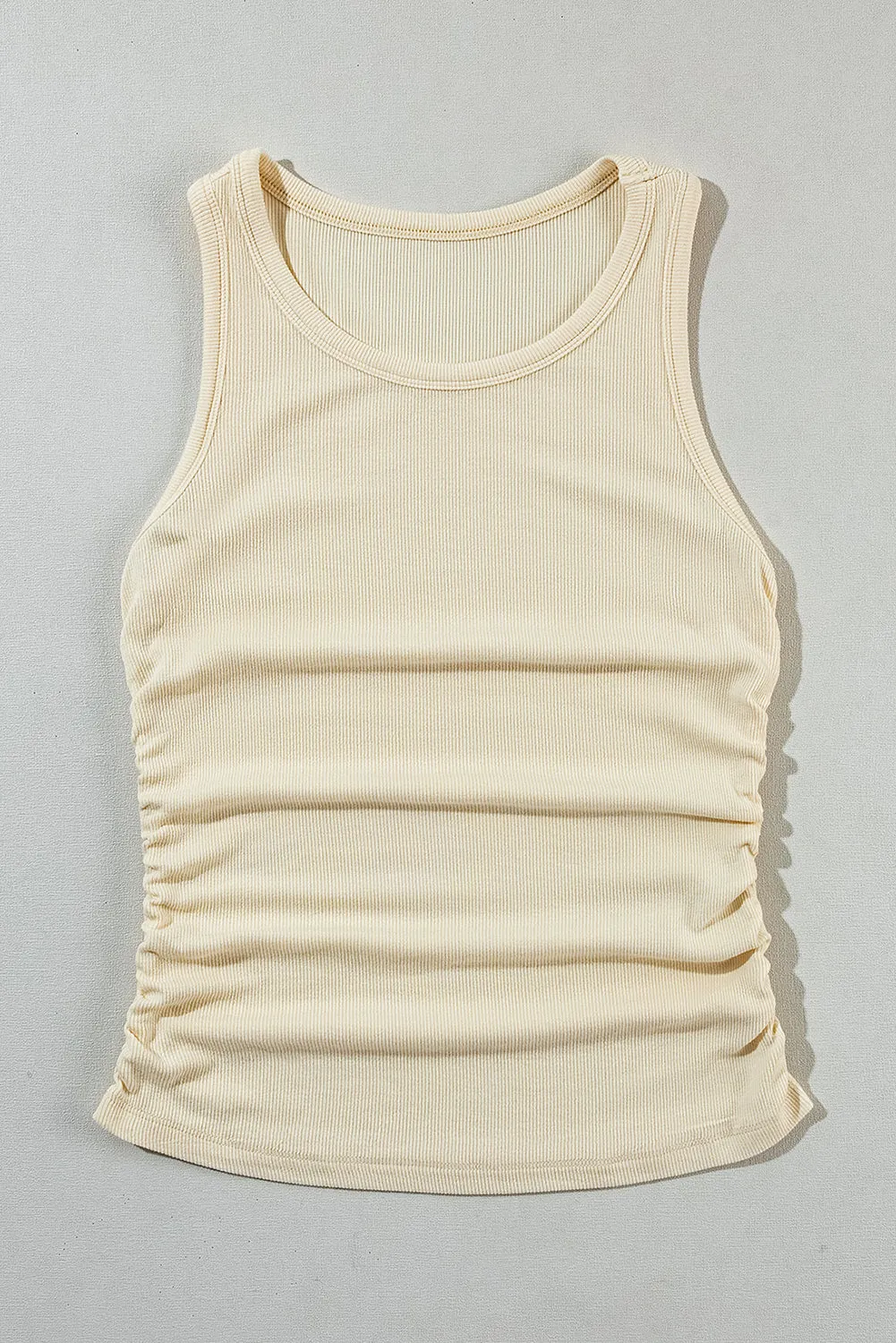 Apricot Plain Ruched Side Slim Tank Top