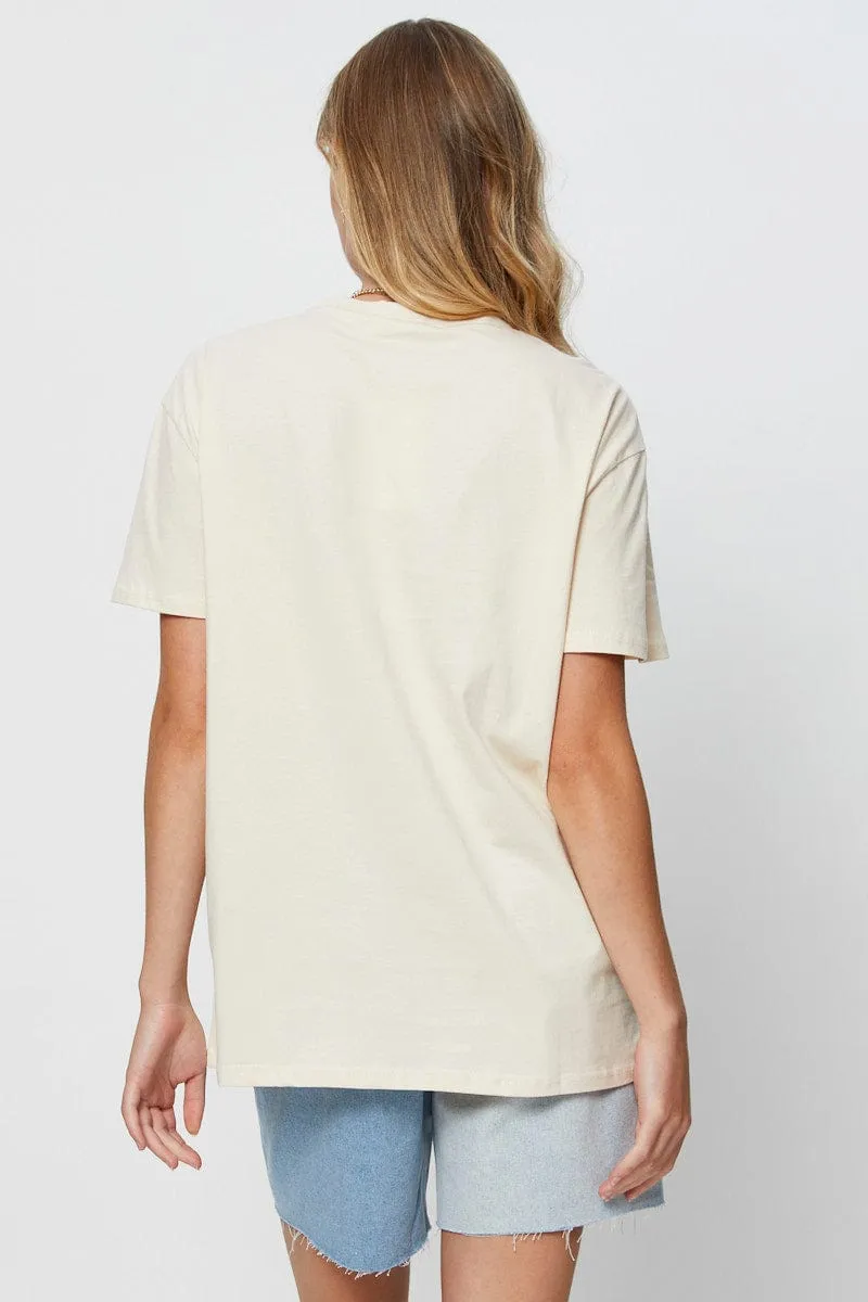 Beige Graphic T Shirt Short Sleeve