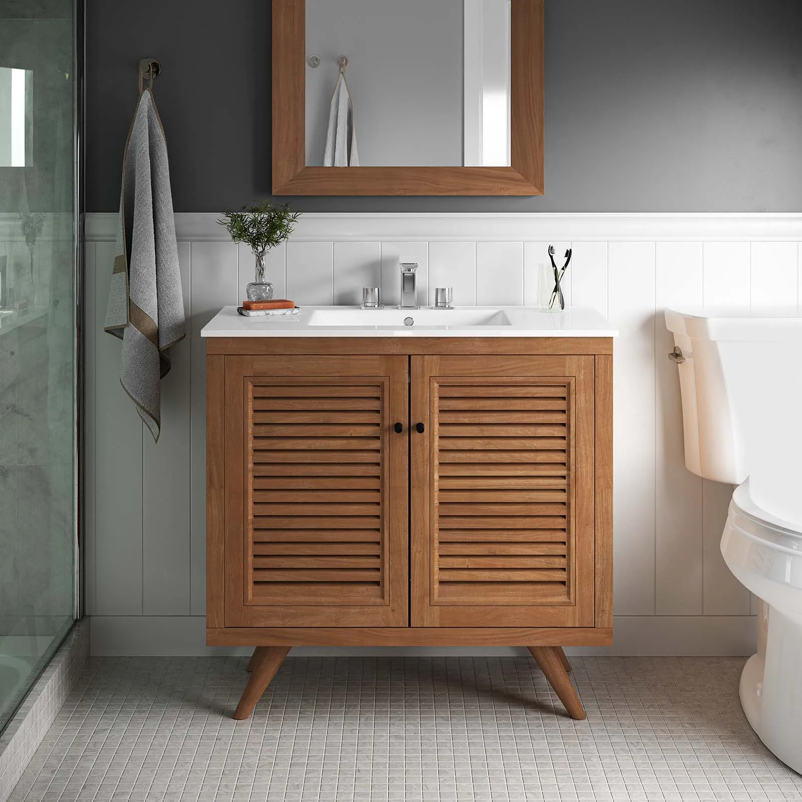 Birdie 36" Teak Wood Bathroom Vanity Cabinet (Sink Basin Not Included) by Modway