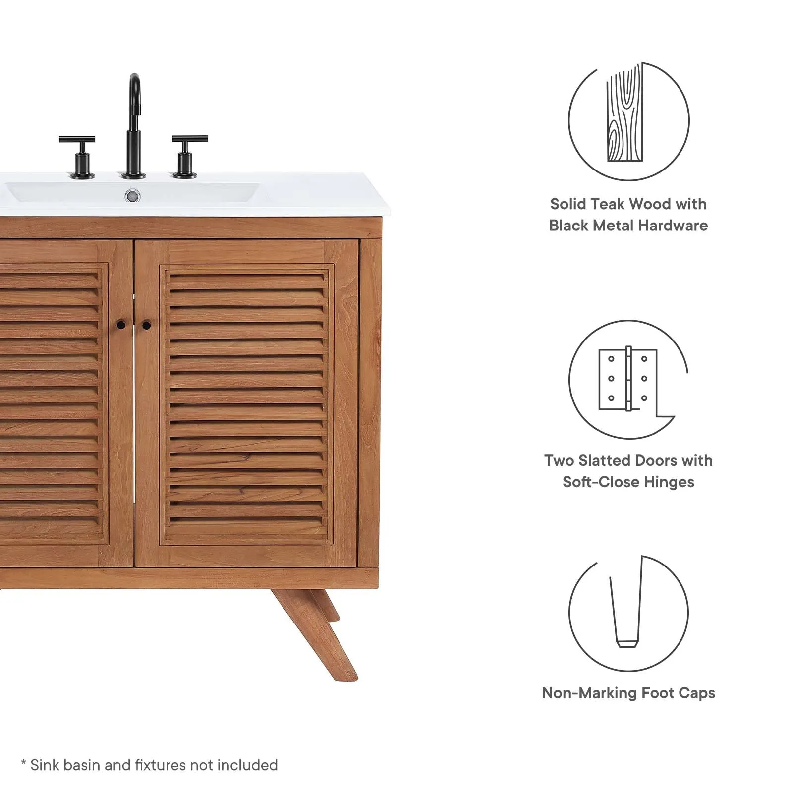 Birdie 36" Teak Wood Bathroom Vanity Cabinet (Sink Basin Not Included) by Modway