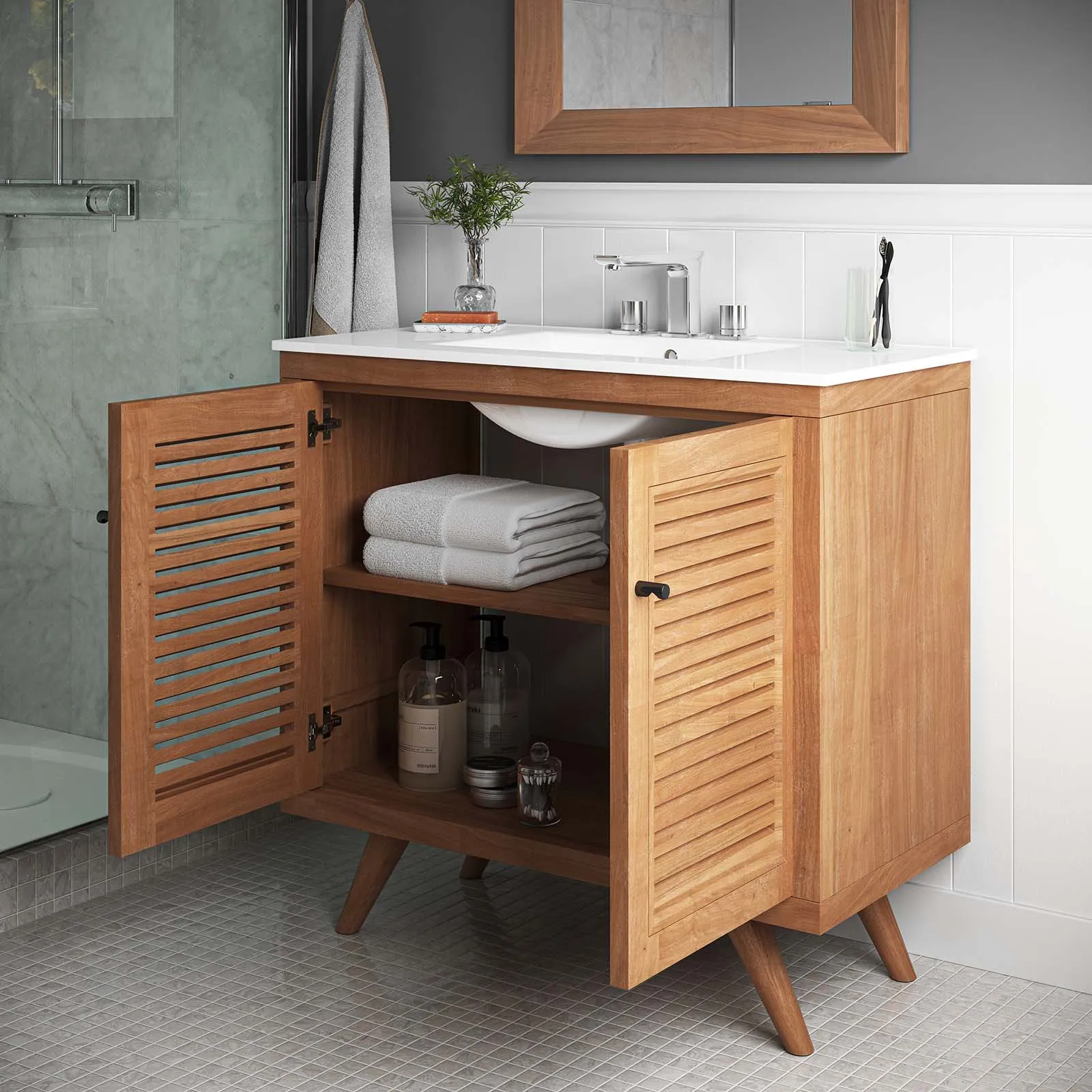 Birdie 36" Teak Wood Bathroom Vanity Cabinet (Sink Basin Not Included) by Modway