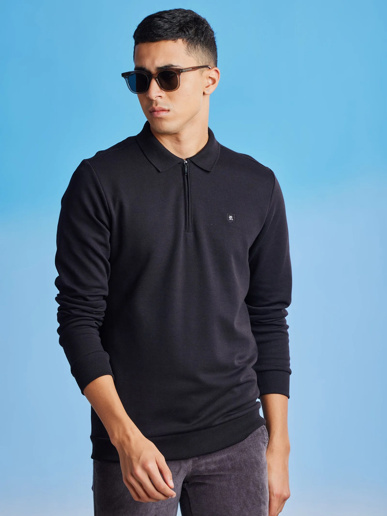 Black Zipped Polo Sweatshirt