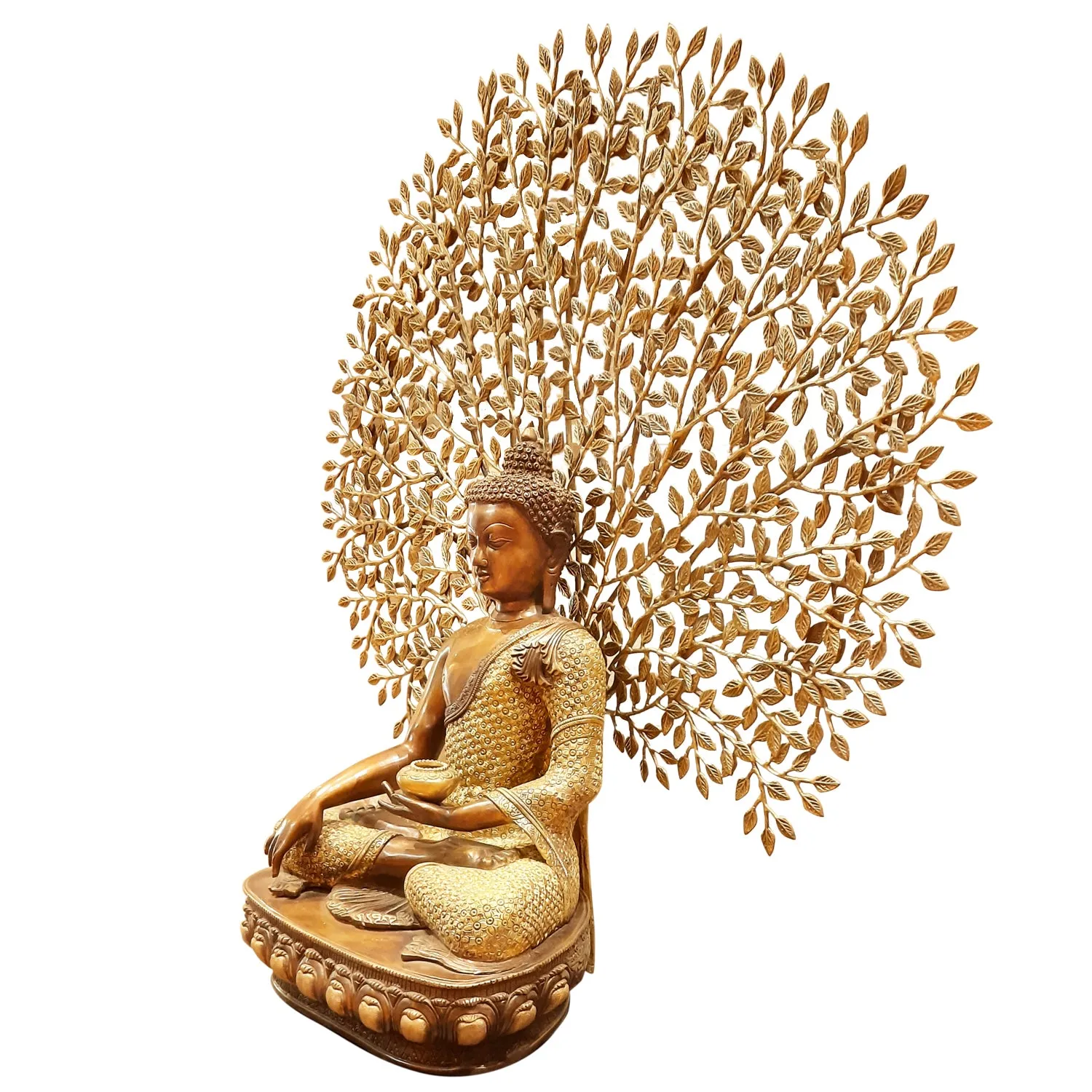 Brass Buddha Tree With Wood Base 36 x 14 x 45 In