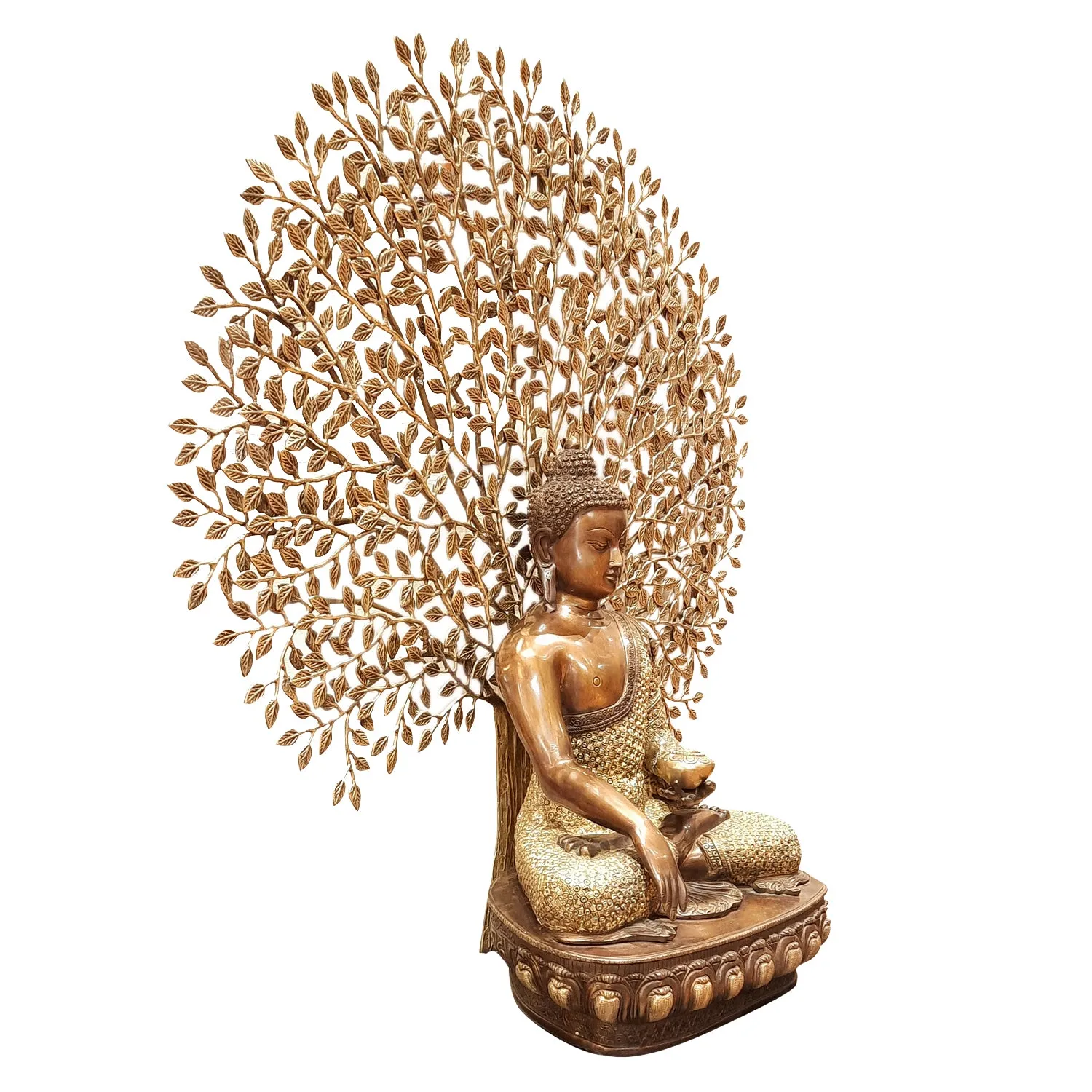 Brass Buddha Tree With Wood Base 36 x 14 x 45 In