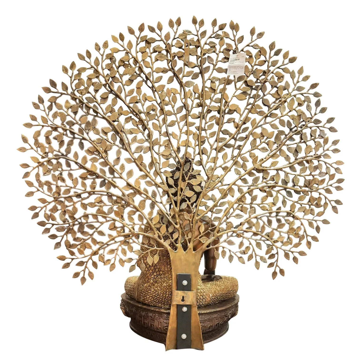 Brass Buddha Tree With Wood Base 36 x 14 x 45 In