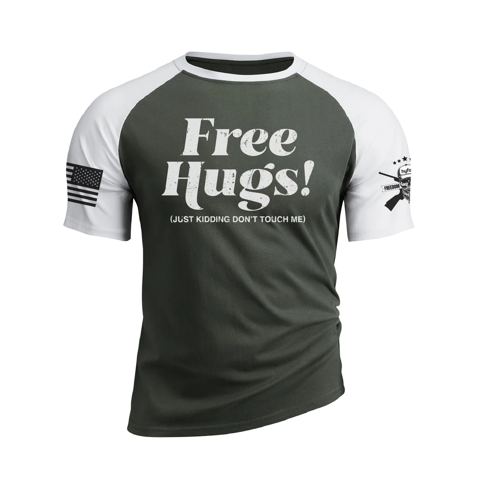 FREE HUGS RAGLAN GRAPHIC TEE