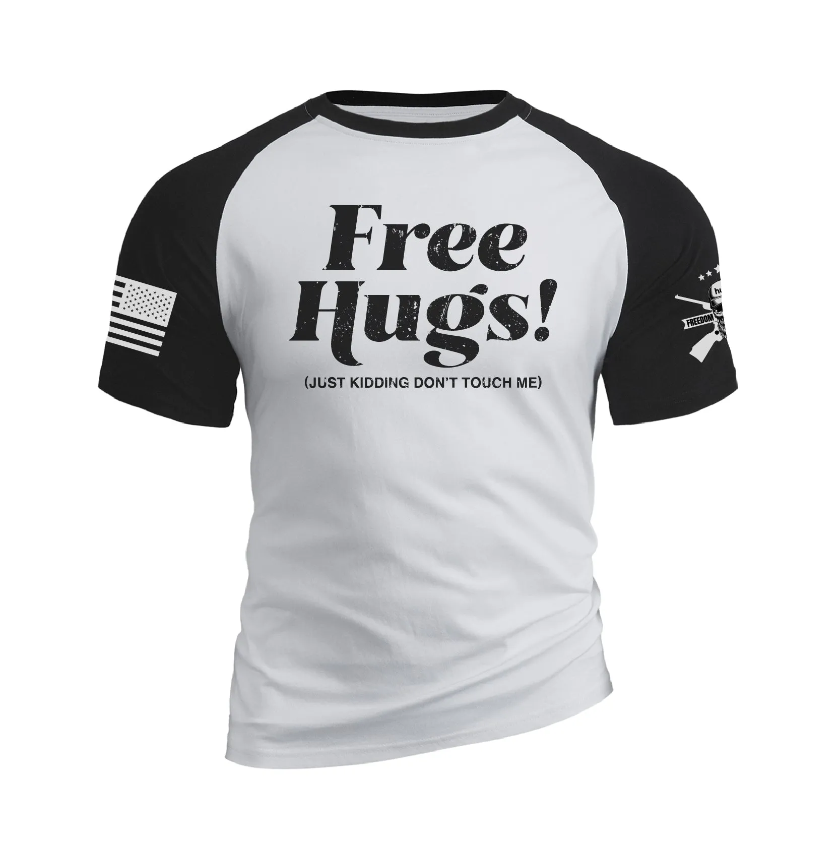 FREE HUGS RAGLAN GRAPHIC TEE