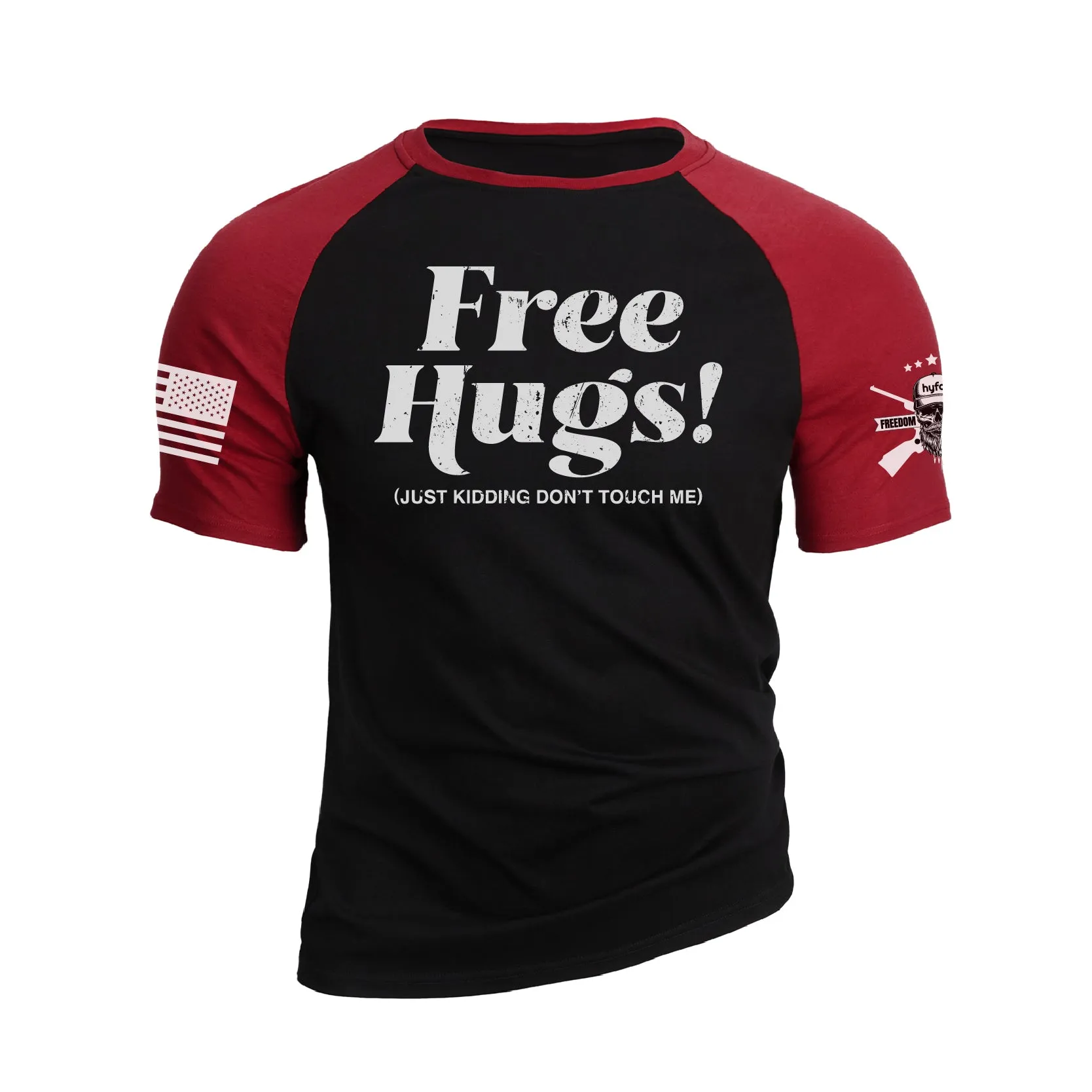 FREE HUGS RAGLAN GRAPHIC TEE