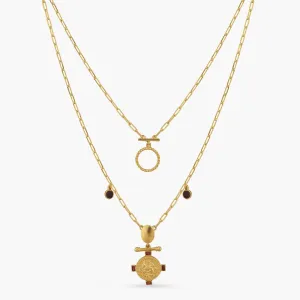 Garnet Capricorn Zodiac Layered Gold Plated Silver Necklace