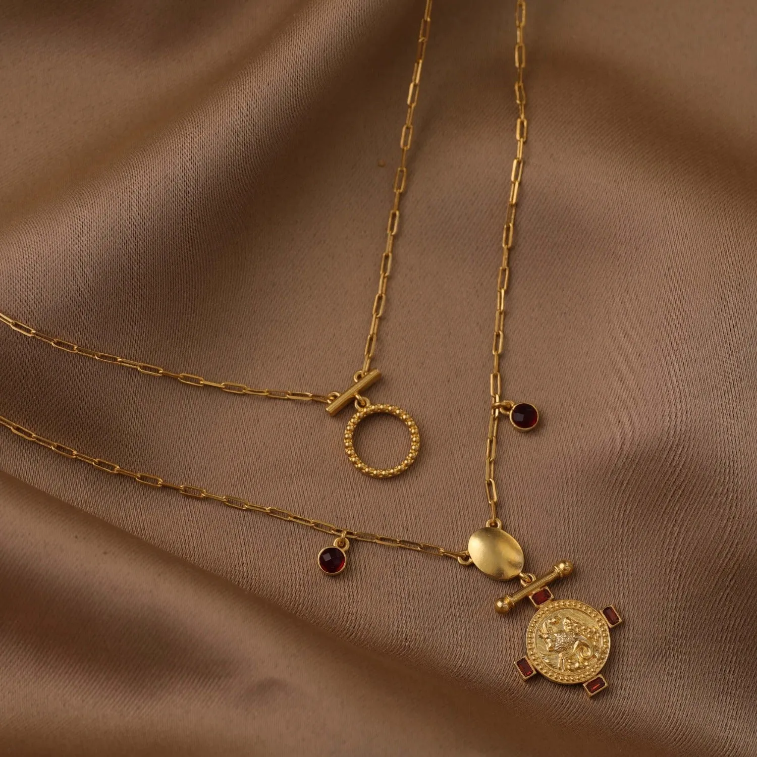 Garnet Capricorn Zodiac Layered Gold Plated Silver Necklace