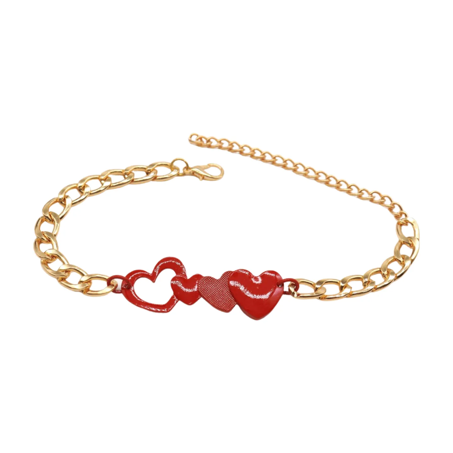 Gold Metal Boot Chain Bracelet Shoe Red Heart Charm