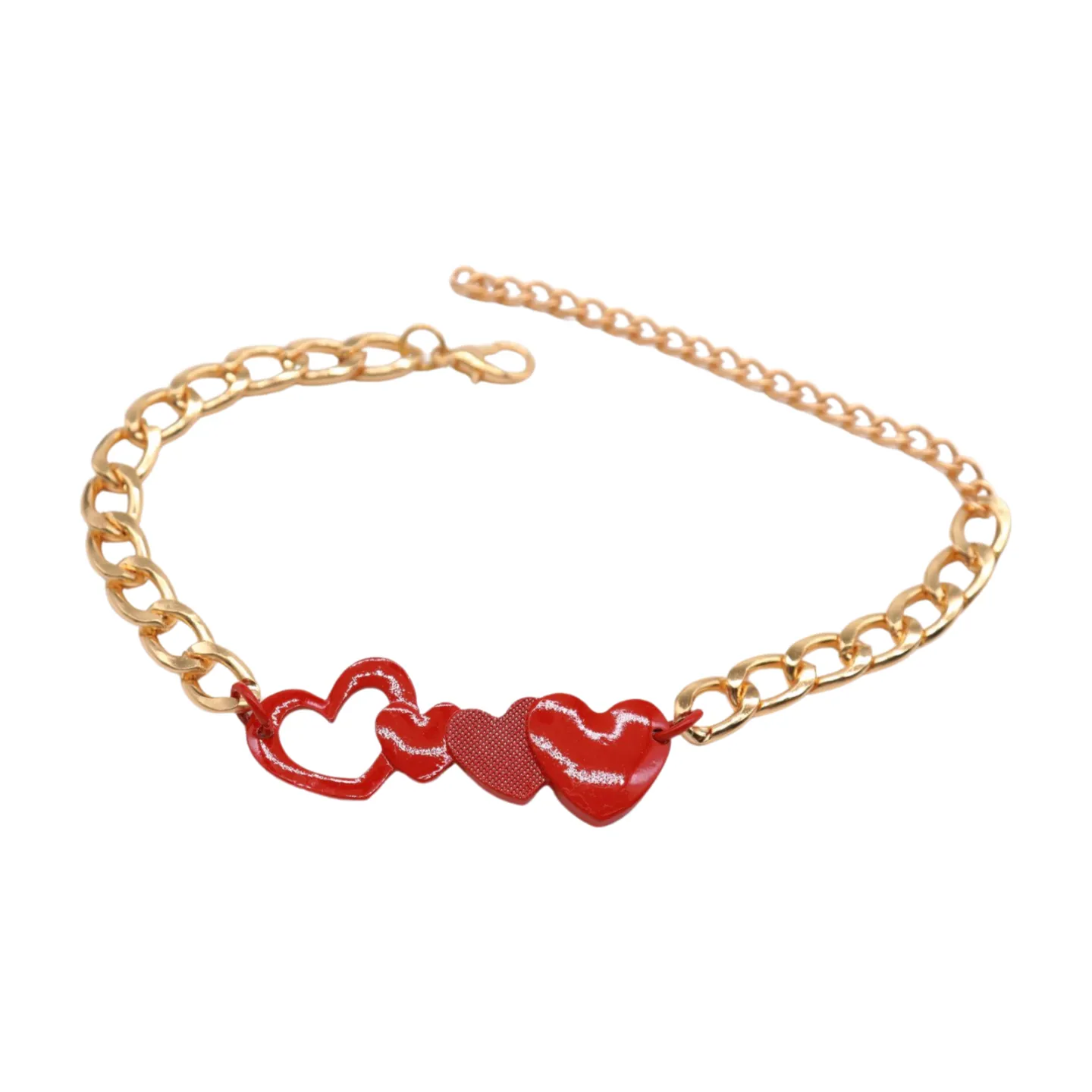 Gold Metal Boot Chain Bracelet Shoe Red Heart Charm