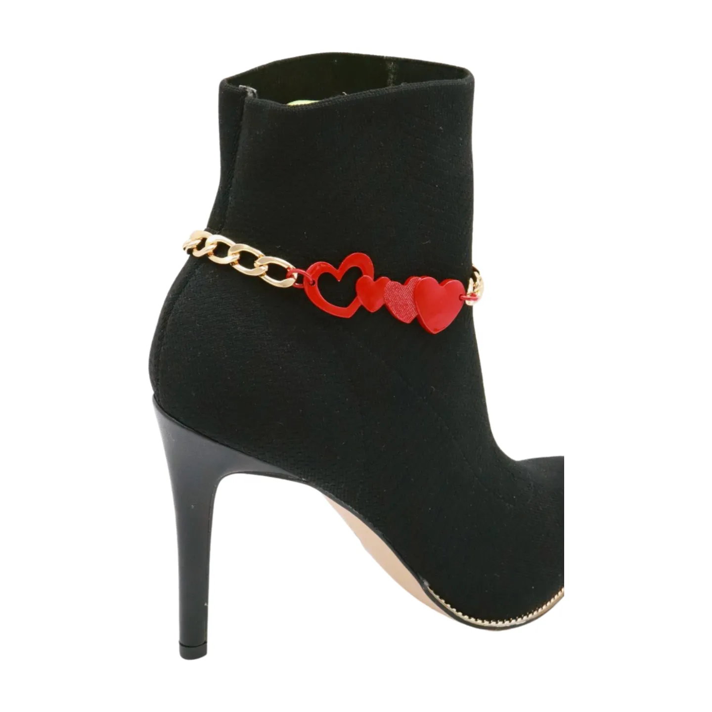 Gold Metal Boot Chain Bracelet Shoe Red Heart Charm