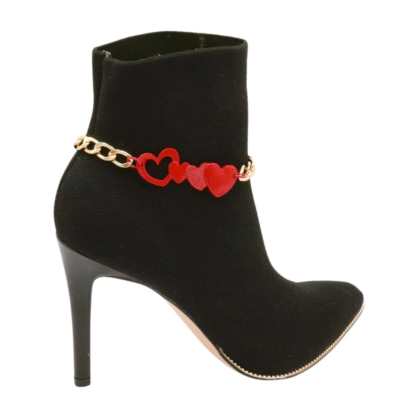 Gold Metal Boot Chain Bracelet Shoe Red Heart Charm