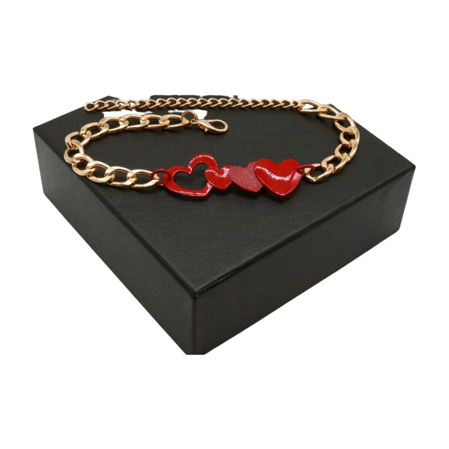 Gold Metal Boot Chain Bracelet Shoe Red Heart Charm