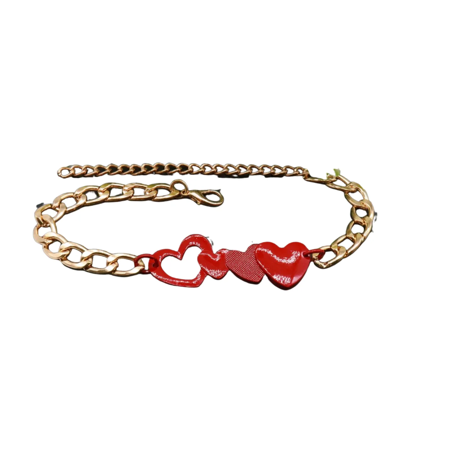 Gold Metal Boot Chain Bracelet Shoe Red Heart Charm