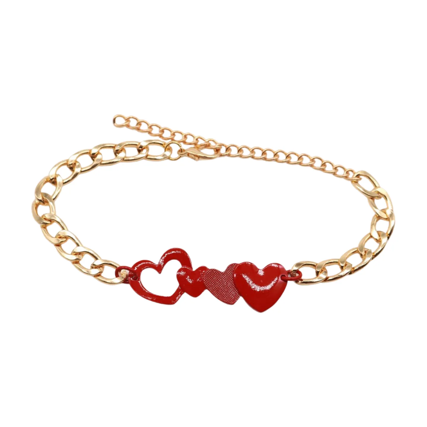 Gold Metal Boot Chain Bracelet Shoe Red Heart Charm