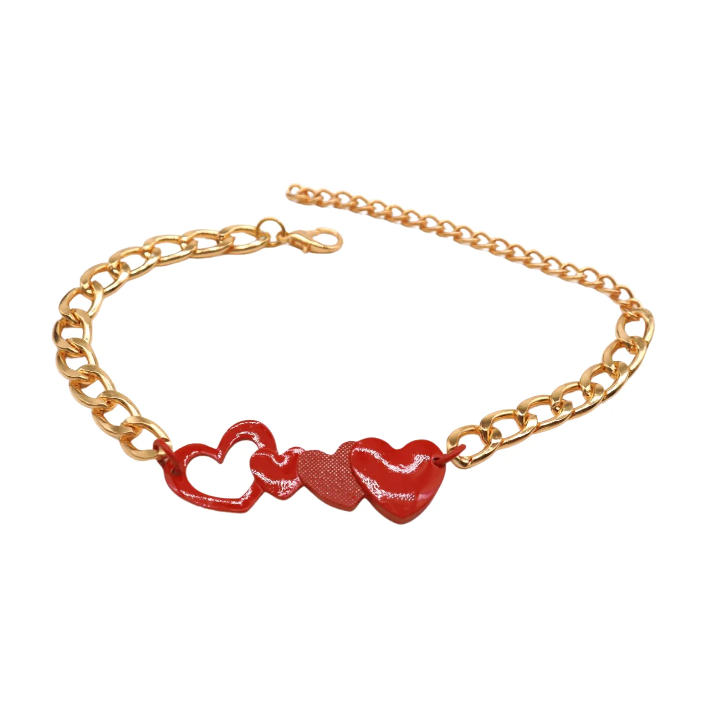 Gold Metal Boot Chain Bracelet Shoe Red Heart Charm