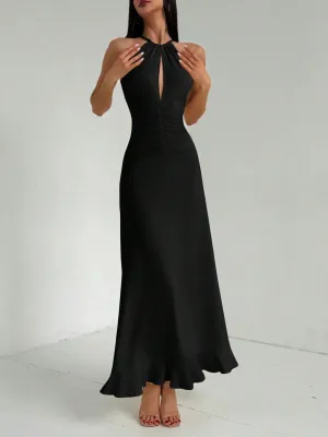 Halter Hollow Out Sleeveless Maxi Dress