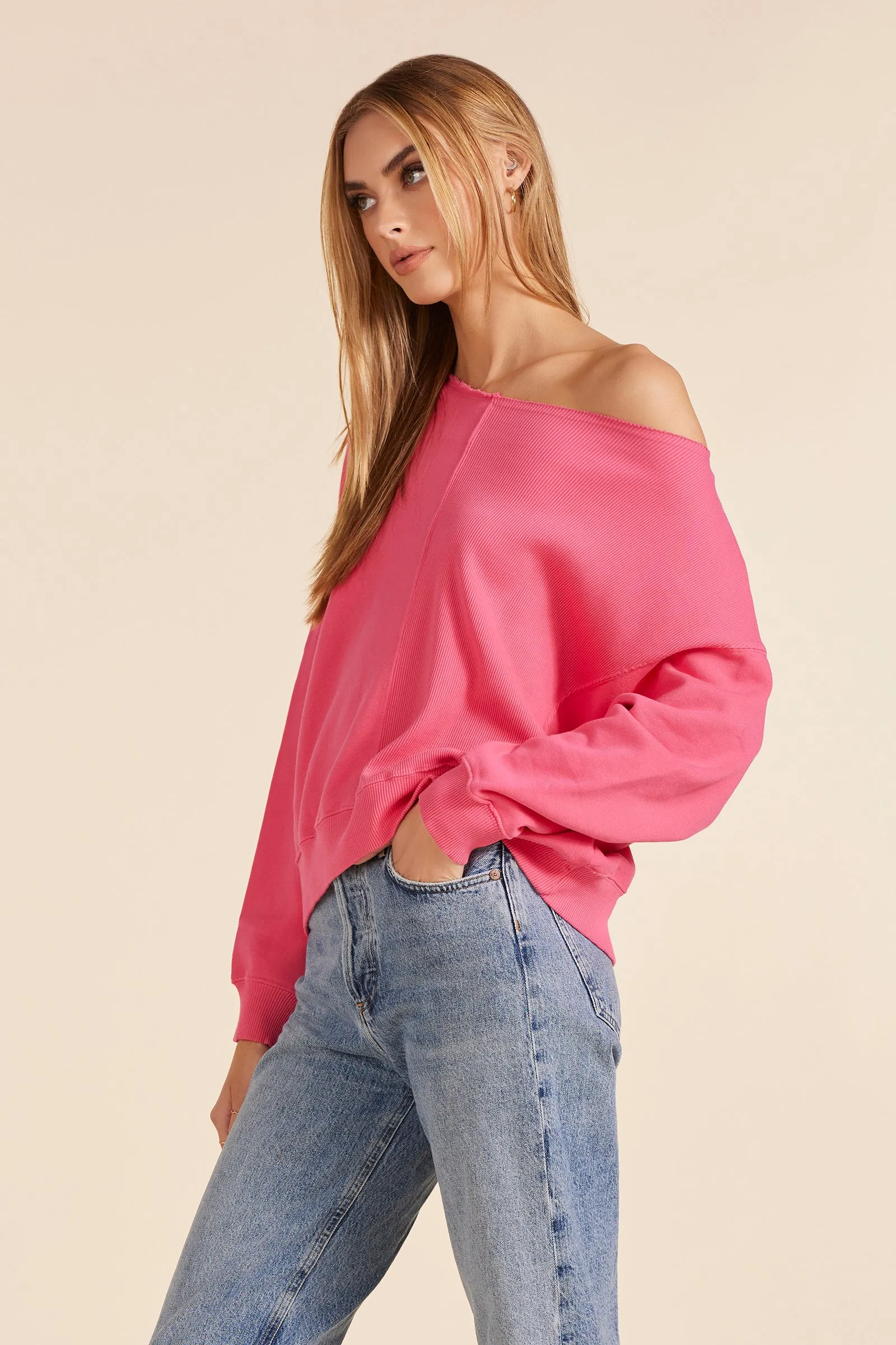 RIB MIX BOATNECK SWEATSHIRT